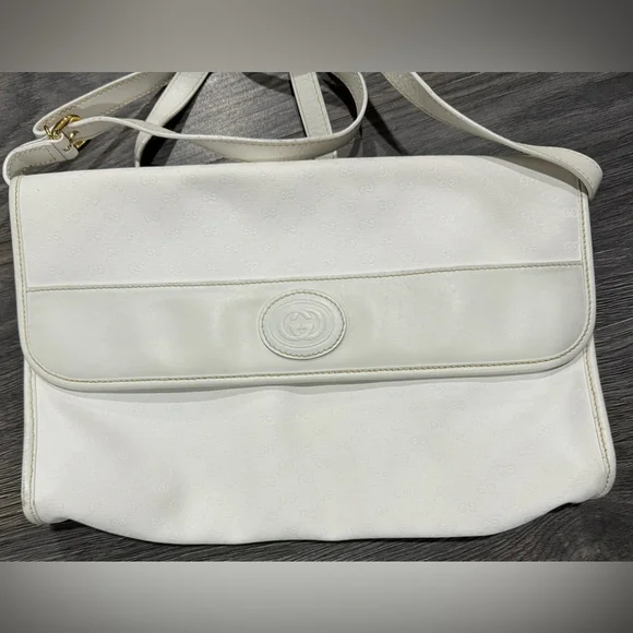 Vintage Gucci Interlocking GG Clutch purse shoulder bag ivory gold authentic - Picture 2 of 16